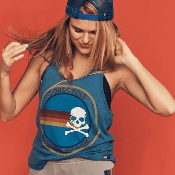 Aviator Nation Tops - Aviator Nation x Soul Cycle Blue Sleeveless Racerback Tank Top Womens Size Large